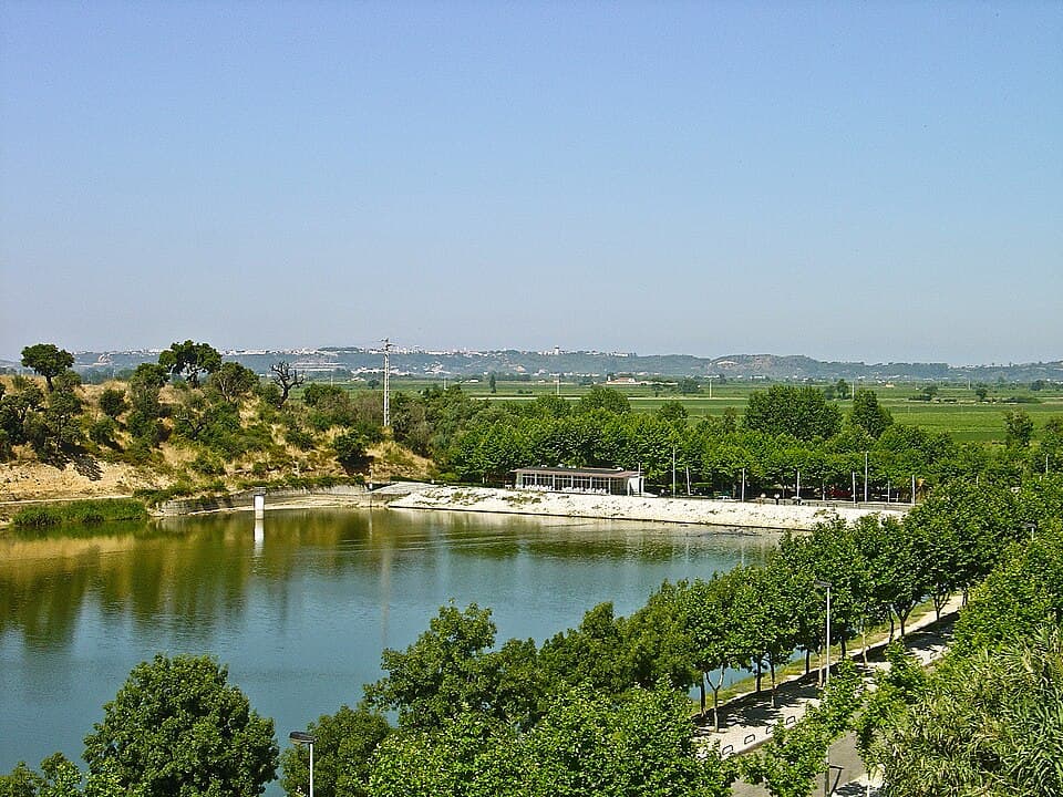 Plano de água e margens arborizadas da Albufeira dos Patudos em Alpiarça