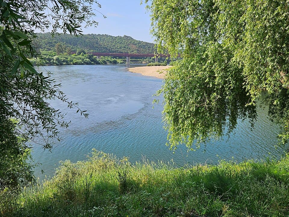 Foz do rio Zêzere junto a Constância, com o Tejo e a ponte ao fundo