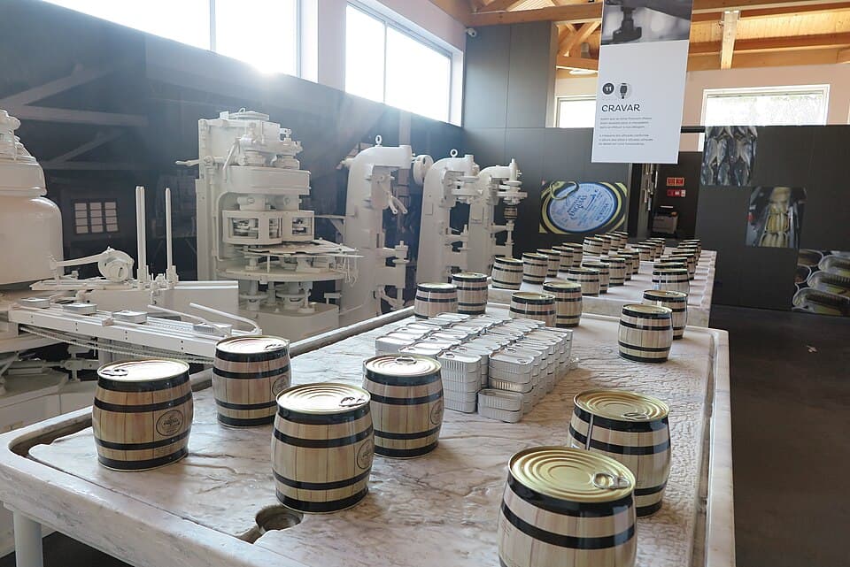 Equipamento e latas expostos na COMUR — Museu Municipal da Murtosa